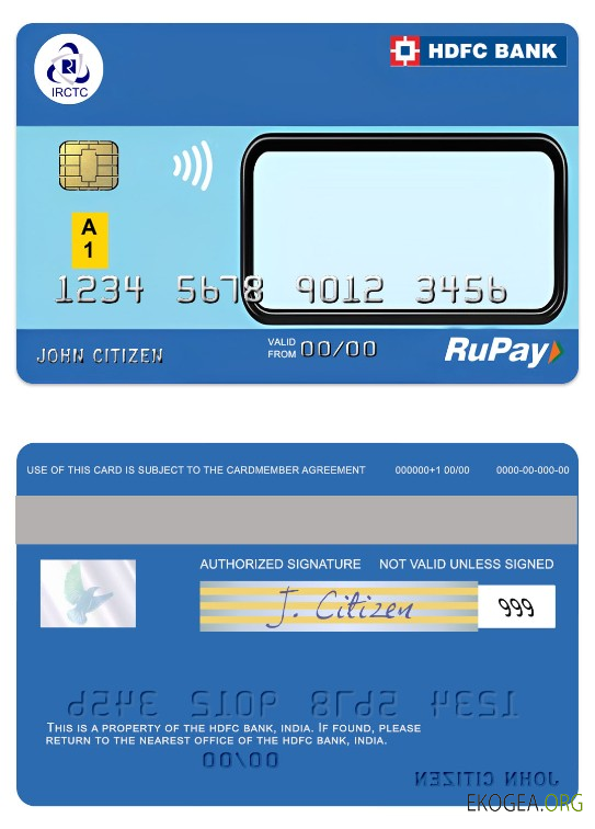 Carte de crédit RuPay de la banque IRCTC HDFC en Inde